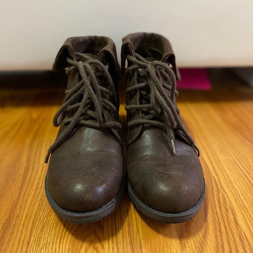 Brown ankle lace up boots